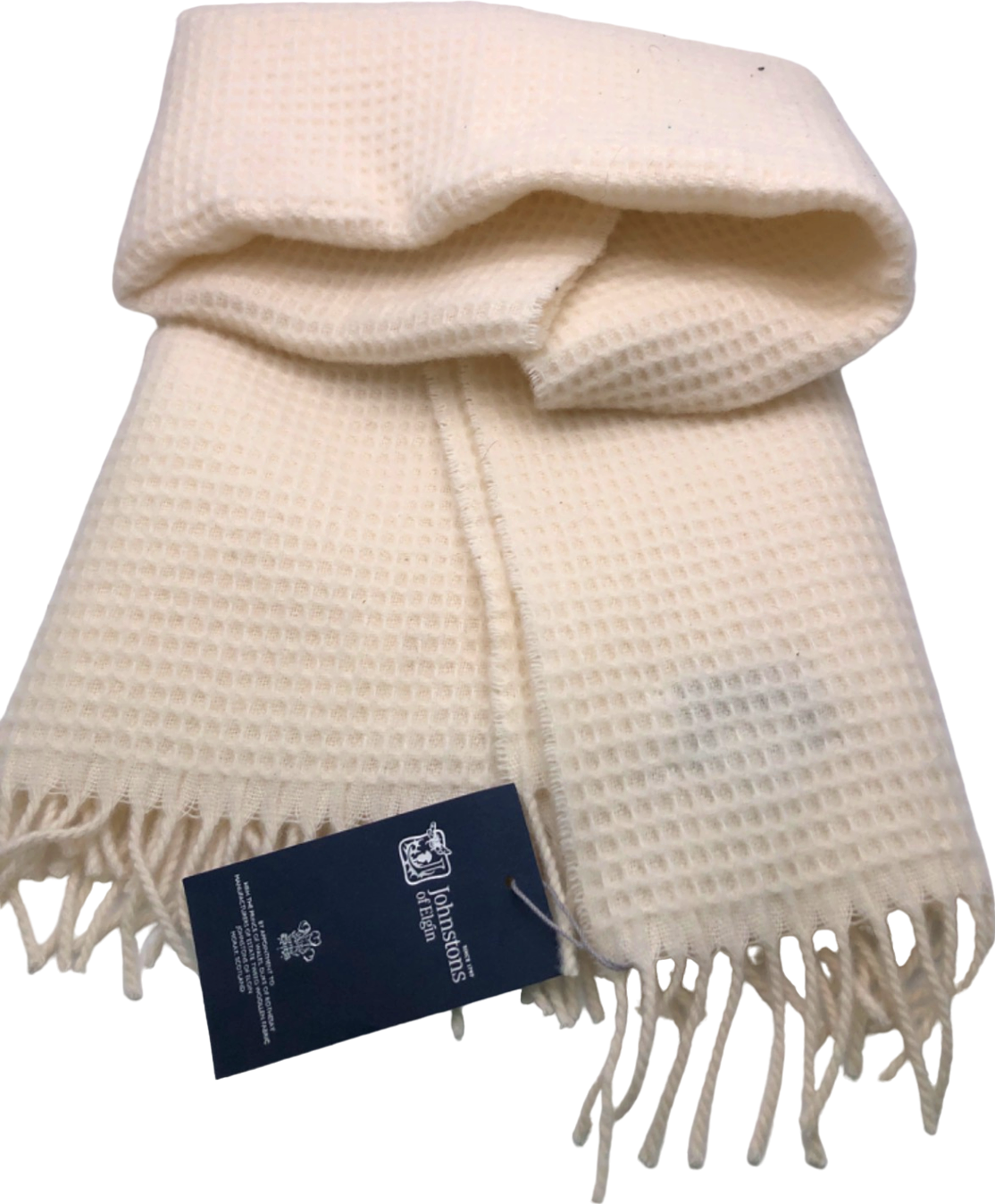 Johnstons of Elgin Cream Waffle Knit Scarf