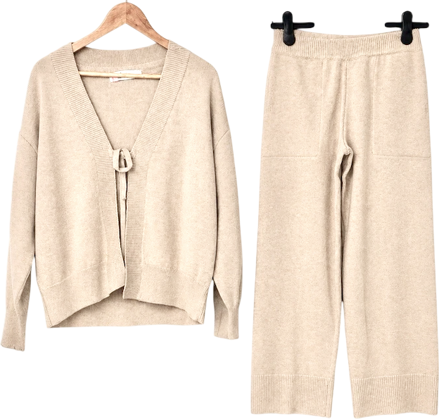 FREE PEOPLE Beach 2-piece Knitted Beige Solar Sweater Lounge Set UK M
