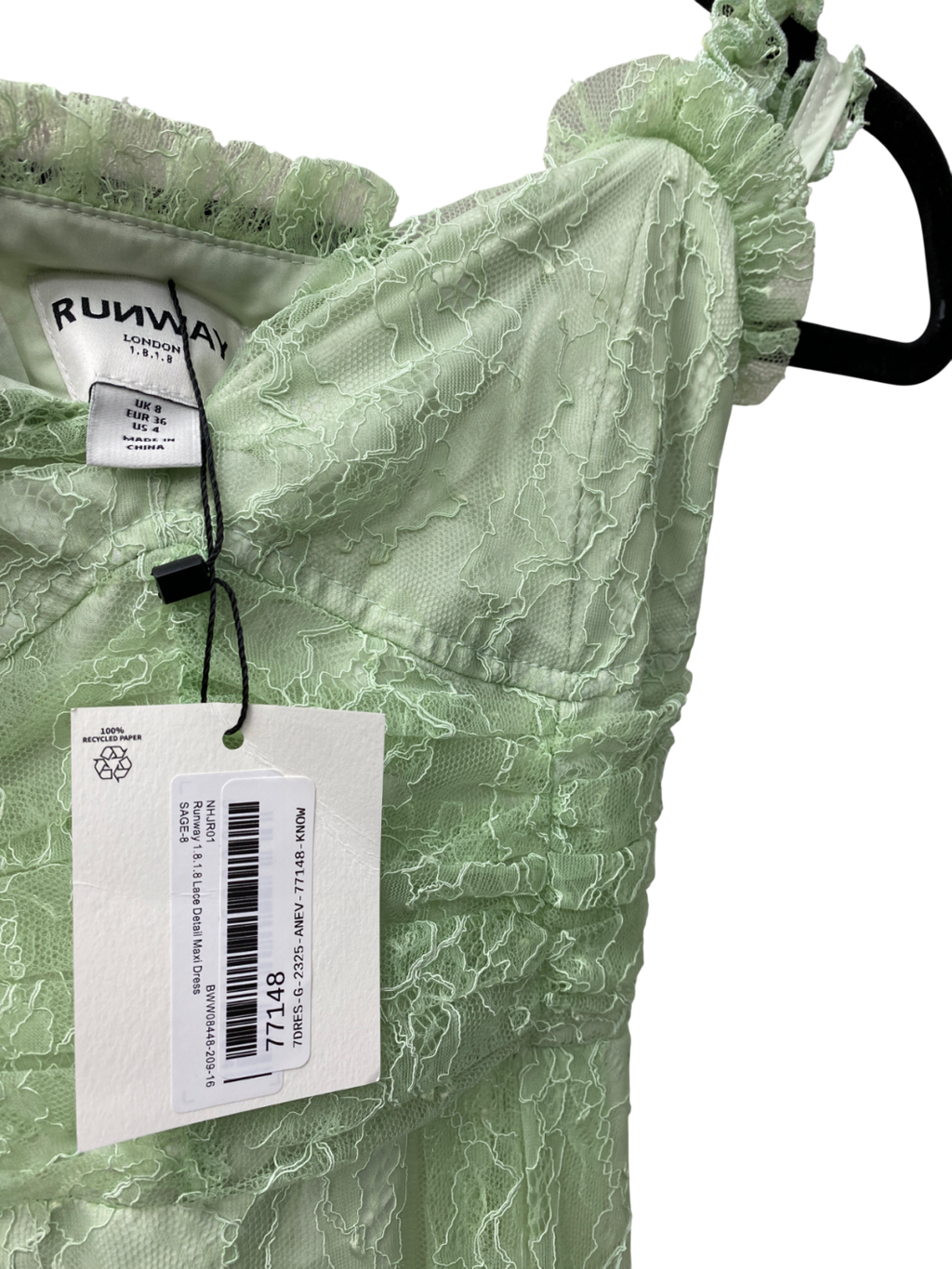 Runway Green Lace Detail Maxi Dress UK 8