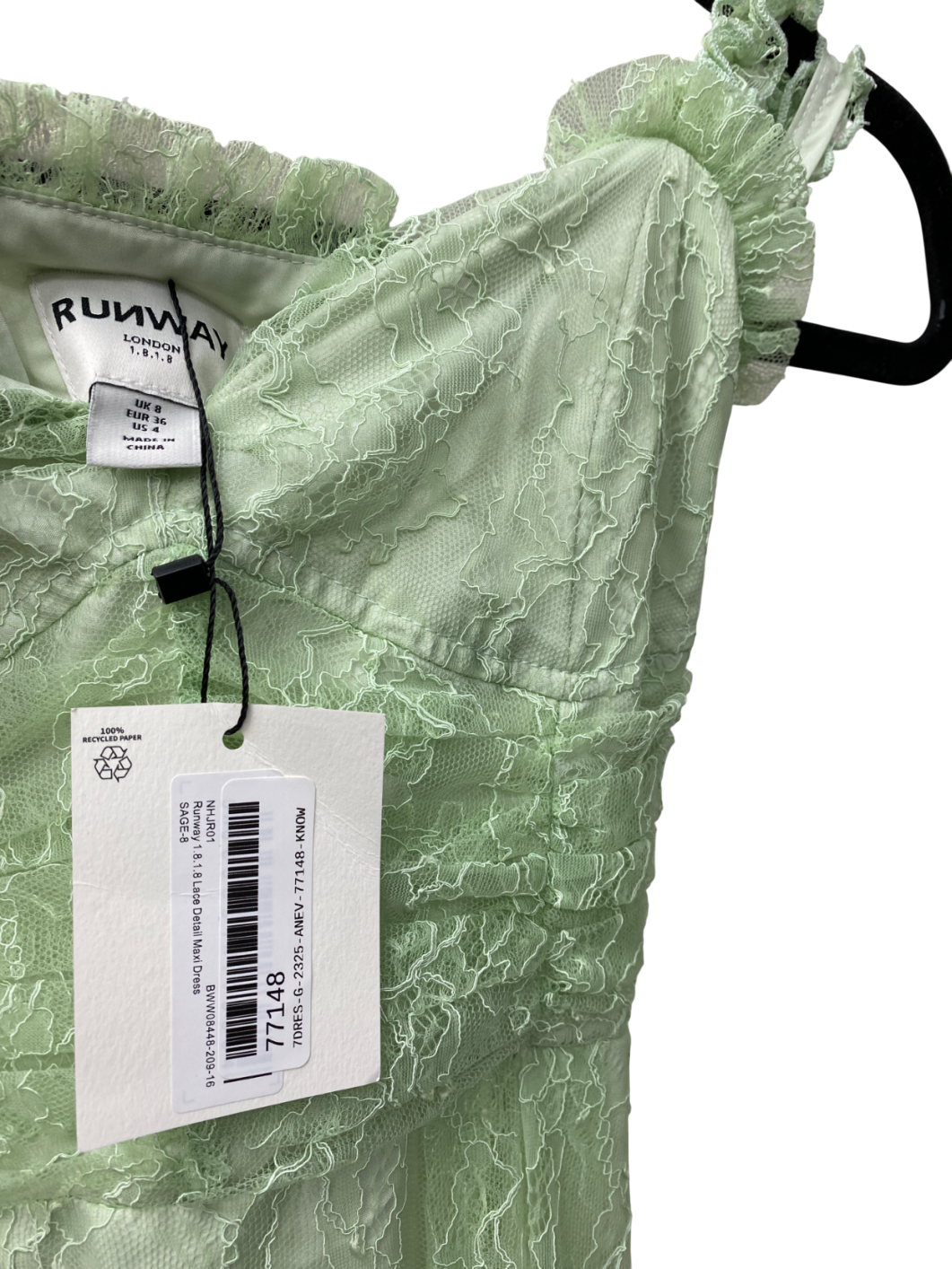 Runway Green Lace Detail Maxi Dress UK 8