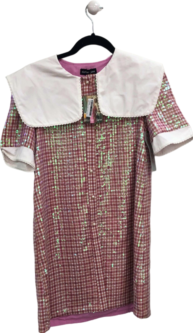 Sister Jane Pink Sequin Gingham Dress Size S