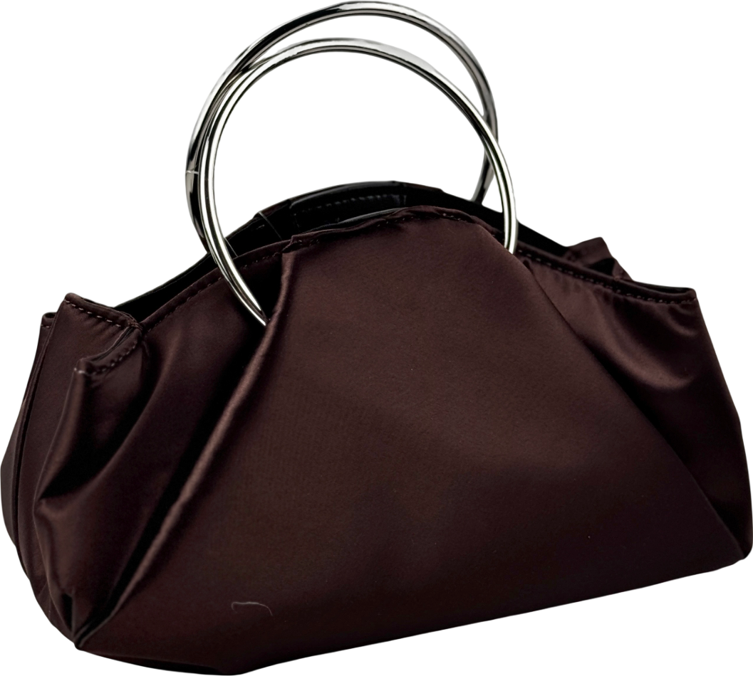 TOPSHOP Ginny Metal Handle Grab Bag In Chocolate Brown Satin