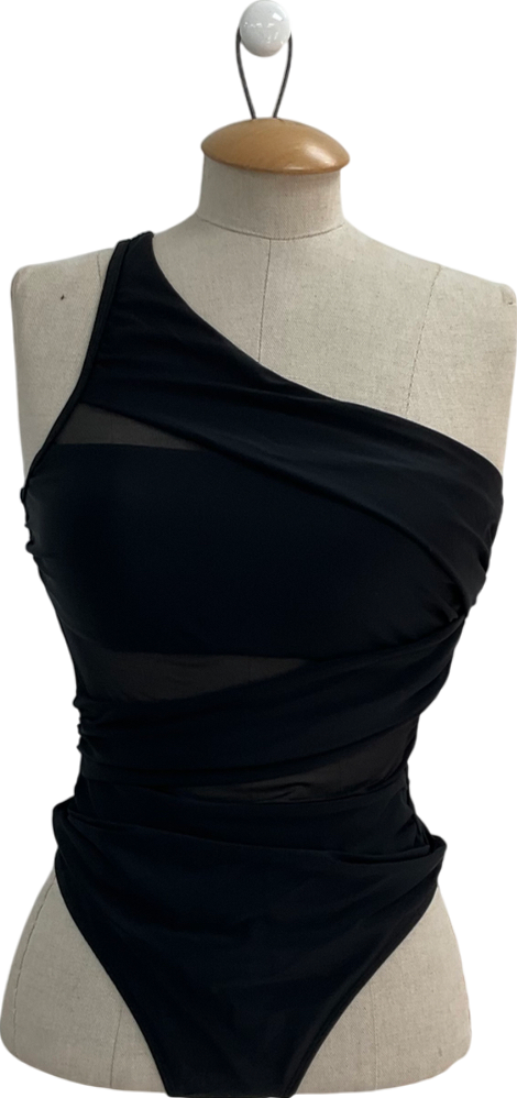 Cupshe Black One Shoulder Ruched Tummy Control Swimsuit UK S
