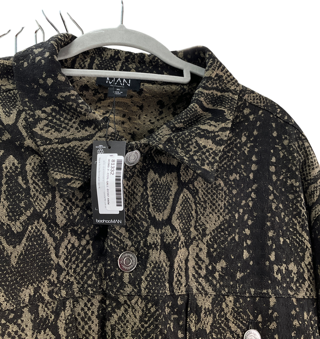 boohooMan Black Regular Fit Croc Denim Jacket & Slim Flared Croc Denim Carpenter Jeans UK XL