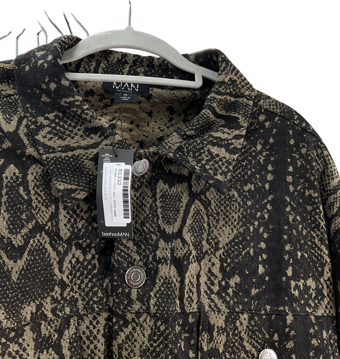 boohooMan Black Regular Fit Croc Denim Jacket & Slim Flared Croc Denim Carpenter Jeans UK XL