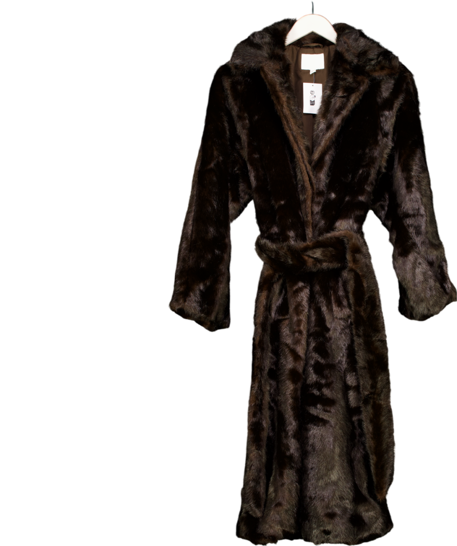 H&M Brown Faux Fur Longline Coat UK L