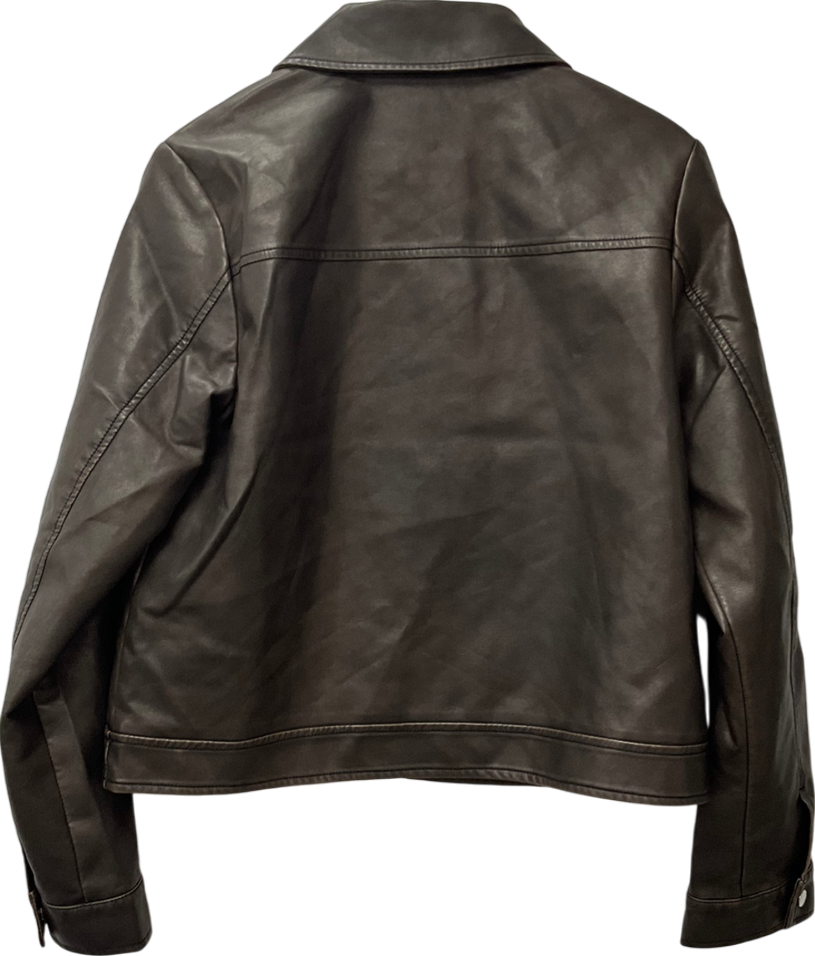 PrettyLittleThing Washed Brown Faux Leather Brushed Seams Biker Jacket UK 10