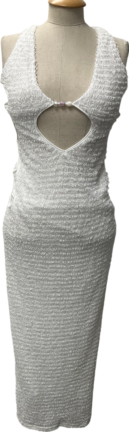 Ego Halterneck Cut Out Beaded Detail Maxi Dress In White Texture UK 8