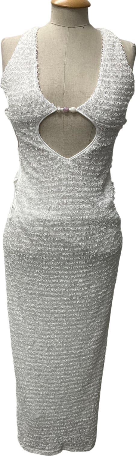 Ego Halterneck Cut Out Beaded Detail Maxi Dress In White Texture UK 8