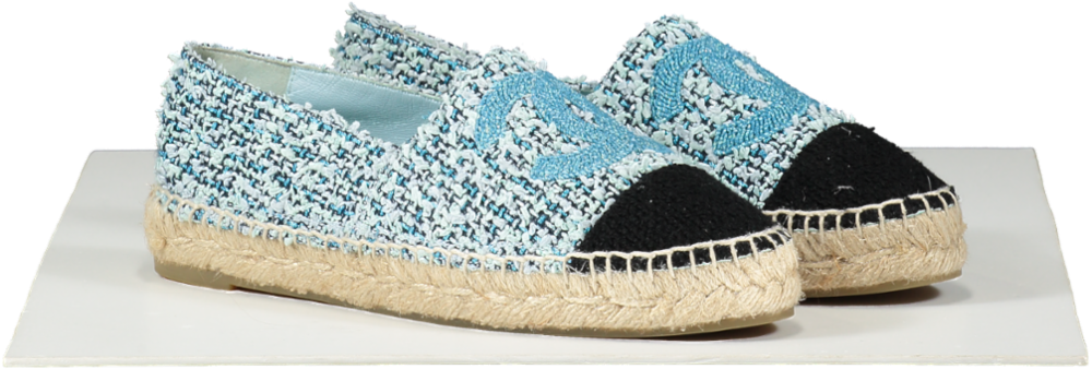 Chanel Blue Tweed Cloth Espadrilles UK 4 EU 37 👠