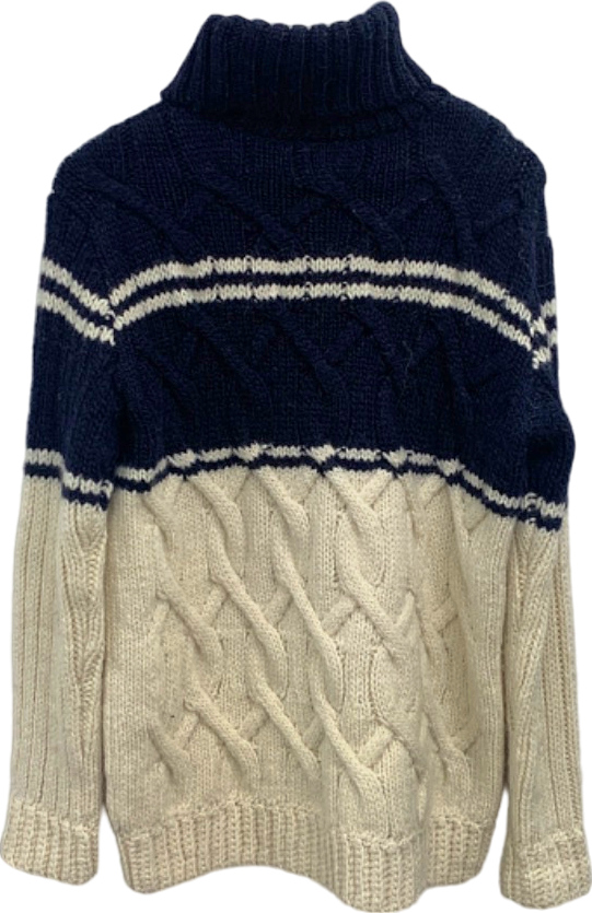 J.Crew Navy/Cream Cable Knit Roll Neck Jumper Size S