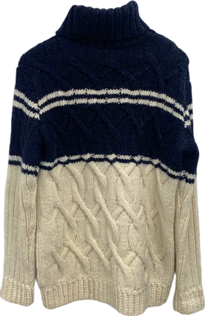 J.Crew Navy/Cream Cable Knit Roll Neck Jumper Size S