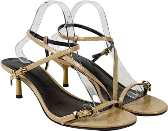 M&S Nude Buckle Strappy Kitten Heel Sandals UK 8 EU 41