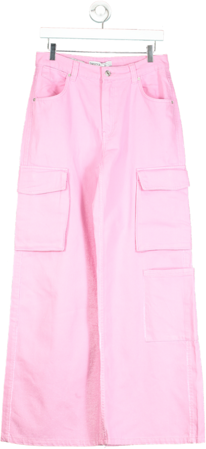 Bershka Pink Cargo Wide Leg Trousers UK 10