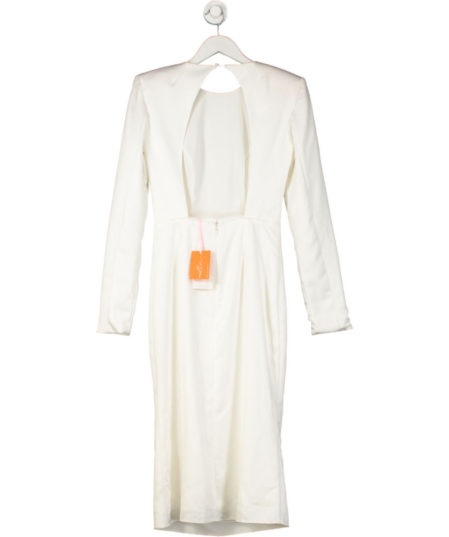 Milla Nova White Long Sleeve Satin Midi Dress UK S