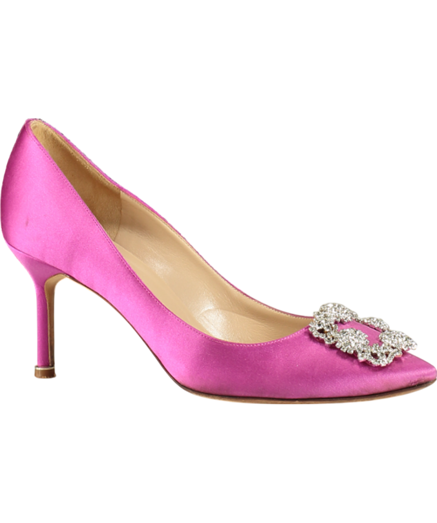 Manolo Blahnik Fuchsia Pink Satin Hangisi Jewel Buckle Pumps 90mm UK 6.5 EU 39.5 👠