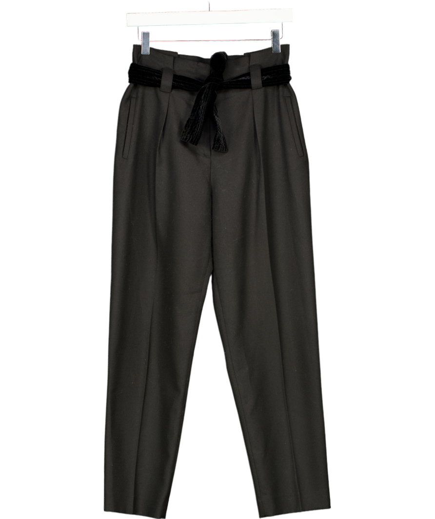 Claudie Pierlot Black Pauletta Velvet-trimmed Twill Tapered Pants Fr36 UK 8