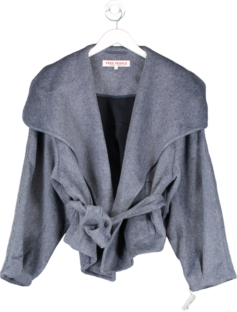 Free People Blue Cashmere-feel Belted Jacket UK S