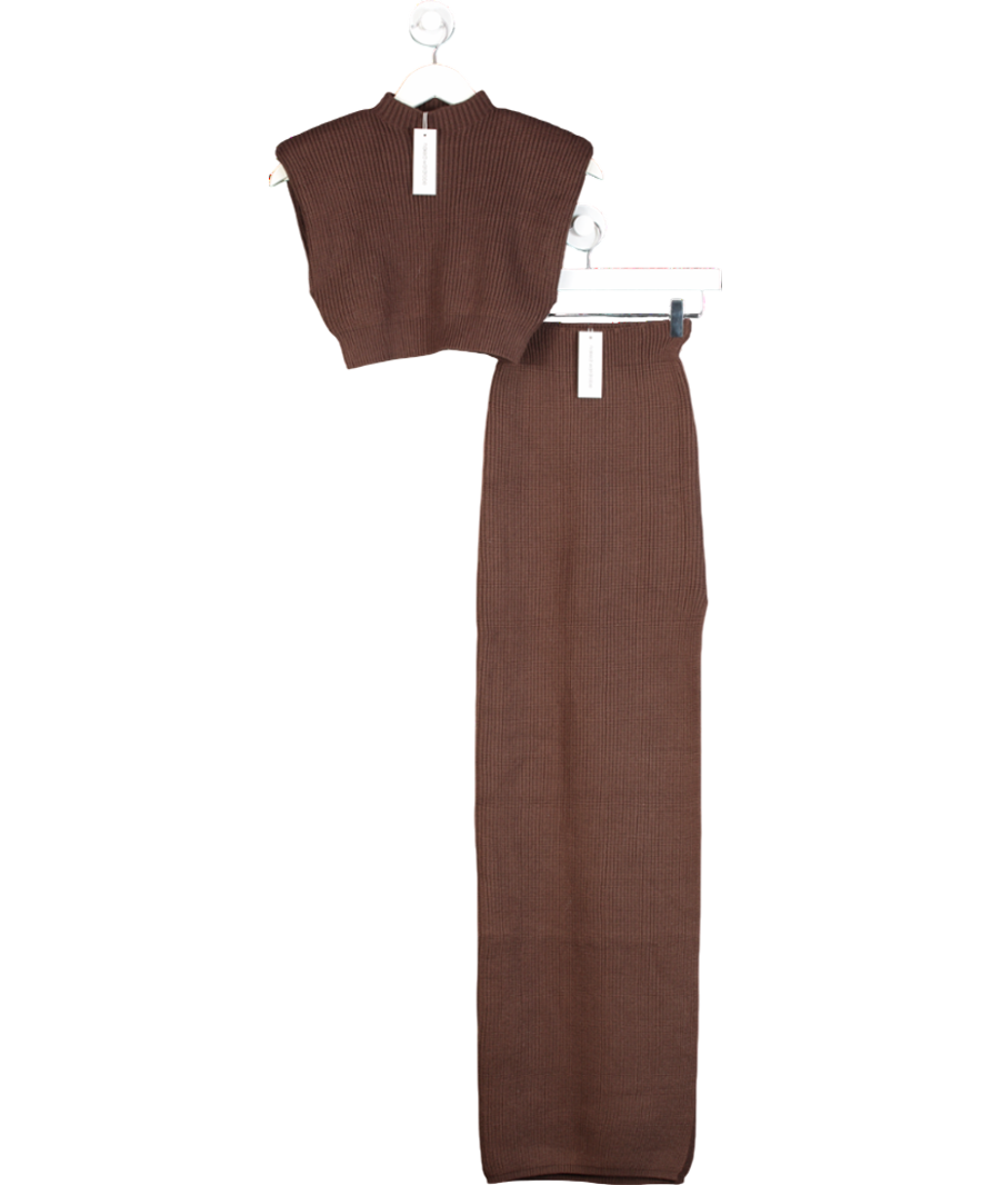 Naked Wardrobe Brown Knit Sweater High Slit Maxi Skirt UK S