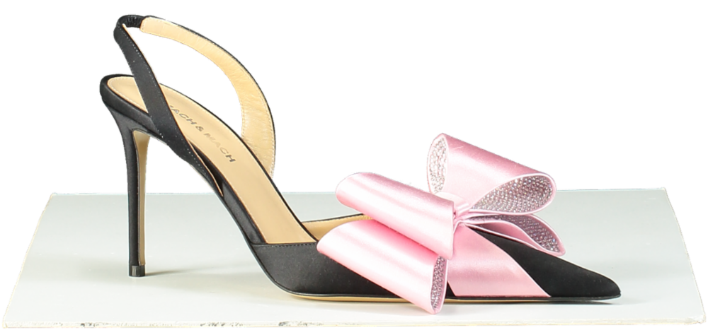 Mach & Mach Black and Pink Crystal Bow Slingback Heels EU 40 UK 7