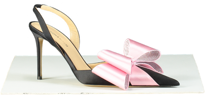 Mach & Mach Black and Pink Crystal Bow Slingback Heels EU 40 UK 7