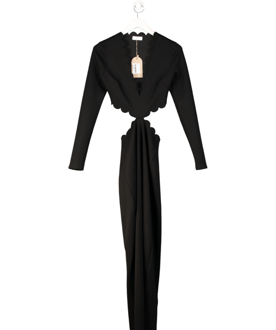 Meshki Black Cynthia Scalloped Halter Maxi Dress UK XS