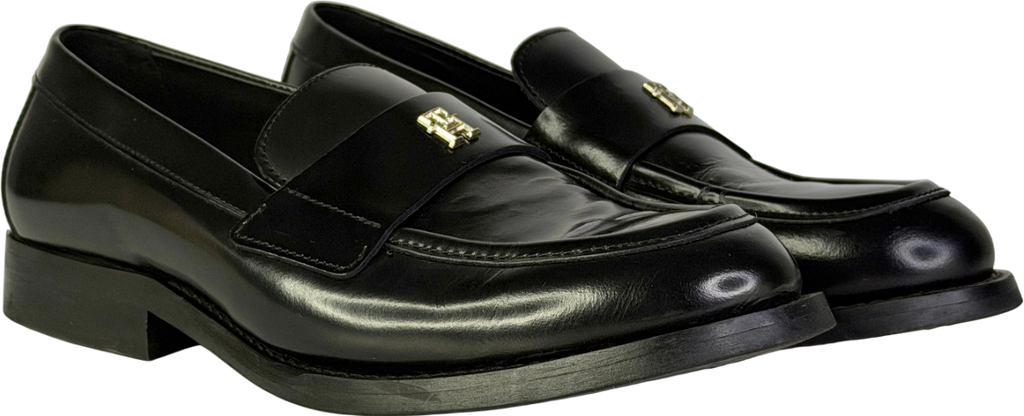 Tommy Hilfiger Black Th Monogram Leather Loafers UK 4 EU 37 👠