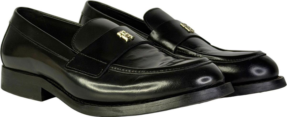 Tommy Hilfiger Black Th Monogram Leather Loafers UK 4 EU 37 👠