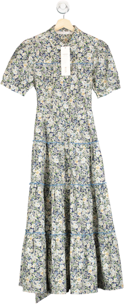 Goelia Blue Serene Garden Print Dress UK XS