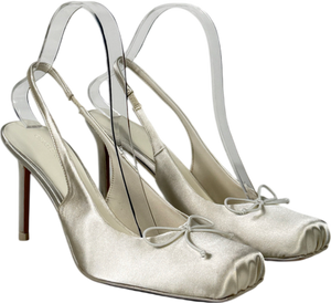 Charles & Keith Cream Satin Ruched Stiletto Slingback Pumps Chalk UK 4 EU 37
