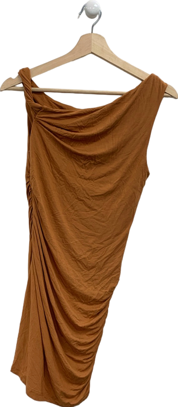 Rumor Brown One-Shoulder Ruched Dress UK 10