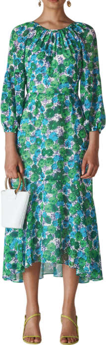 WHISTLES Blue / Green Alva Zinnia Floral Dress UK 6