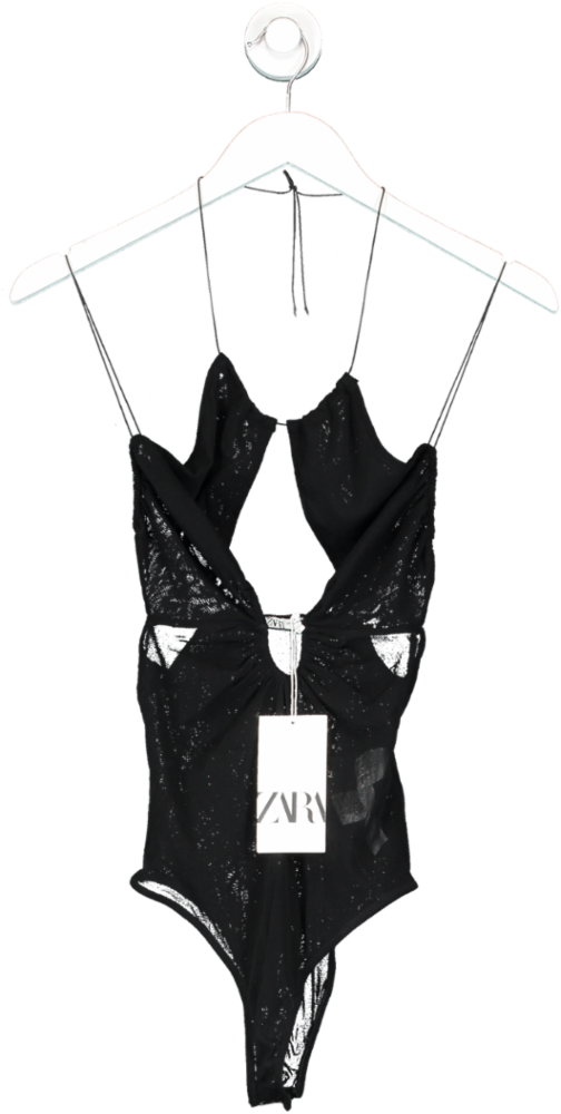 ZARA Black Mesh Sheer Bodysuit UK S