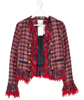 Pinko Red Tweed Blazer With Fringe Details UK 6
