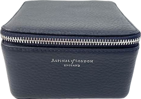 Aspinal Of London Blue Travel Watch & Ring Box Navy Pebble Leather