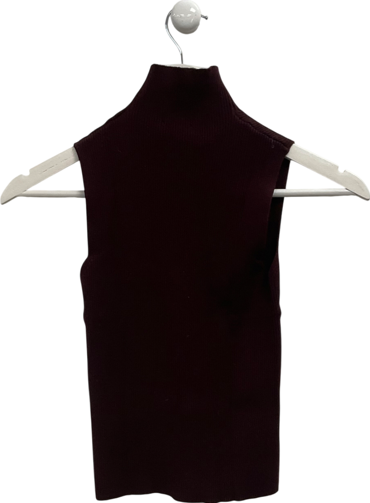 ZARA Brown Ribbed Sleeveless High Neck Top UK S