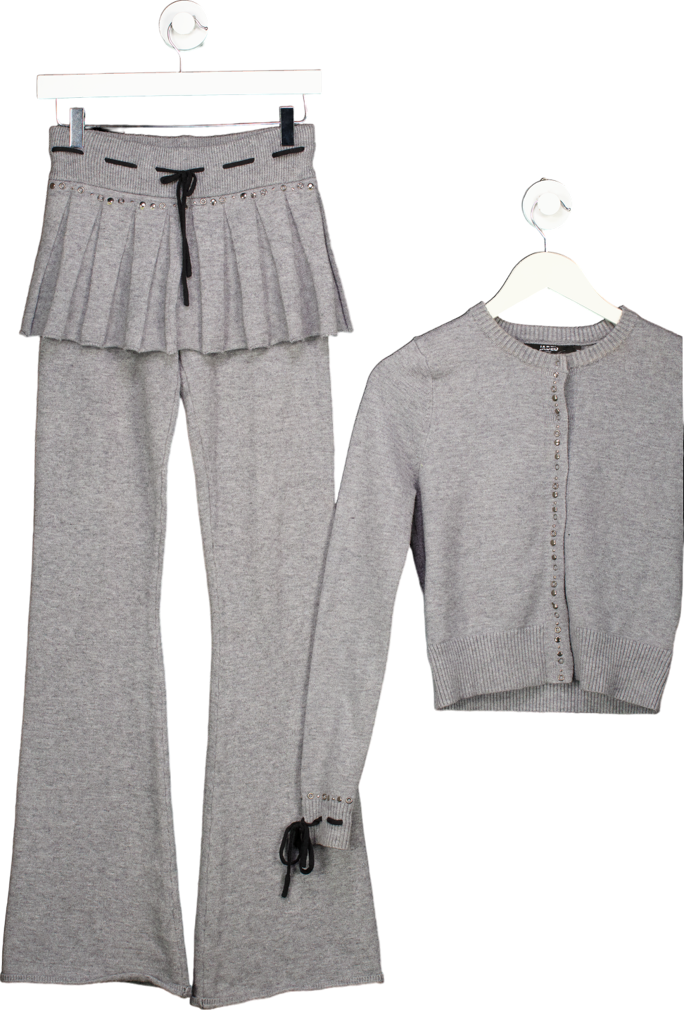 Jaded London Grey Knitted Cardigan and Skirted Trousers Set UK XS