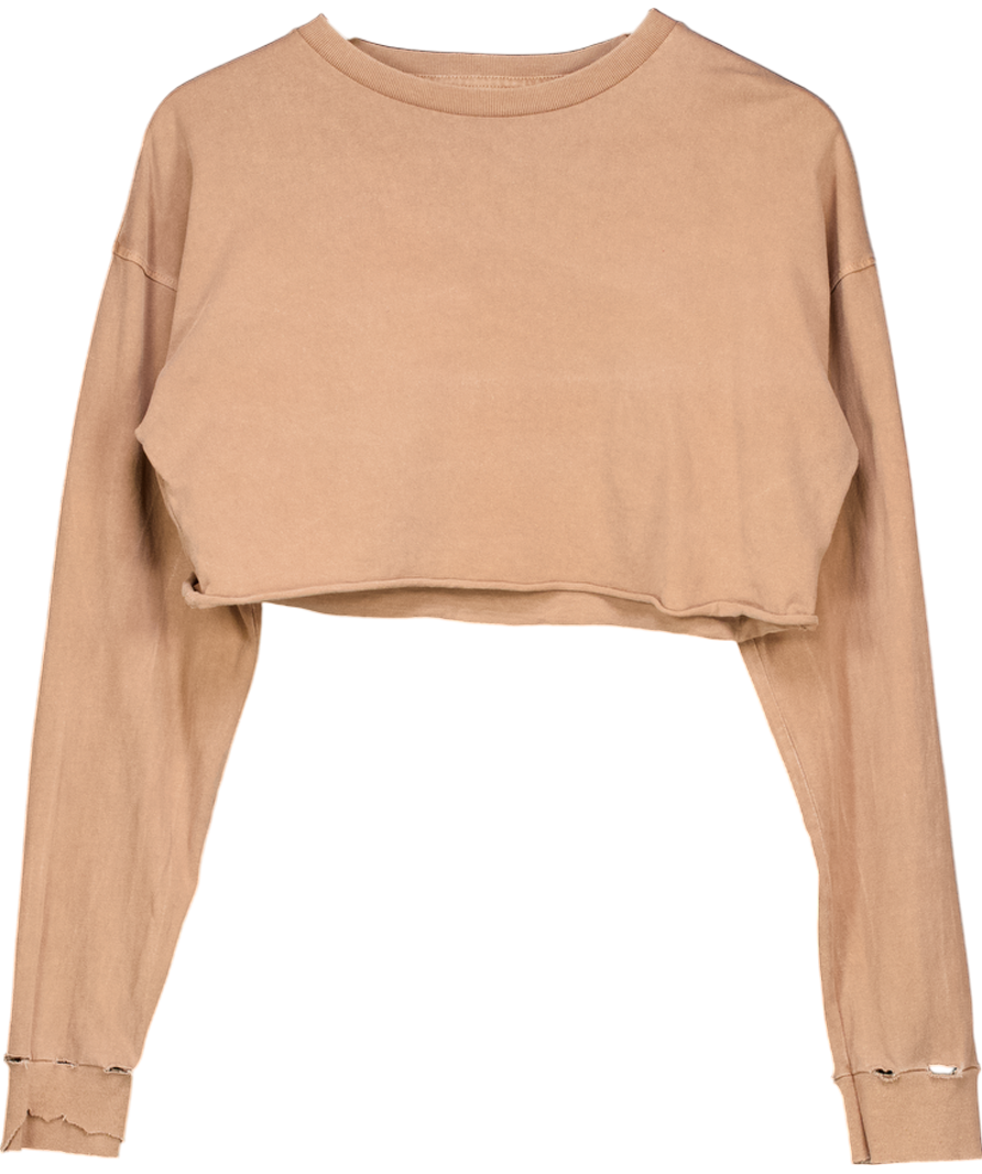 Joah Brown Beige Cropped Distressed Jumper One Size