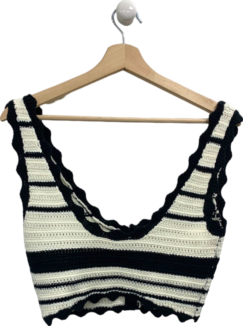 Meshki Black and White Striped Crochet Knit Tank Top UK S