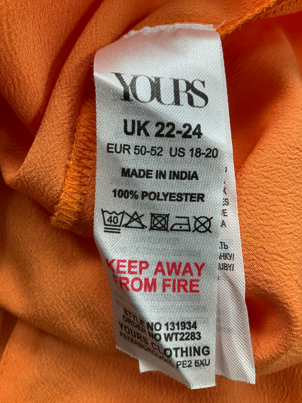 Yours Orange Vest Top UK 22