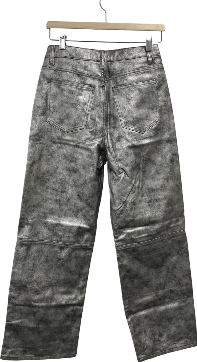 PrettyLittleThing Metallic Distressed Metal Look Coated Denim Boyfriend Jeans UK 8