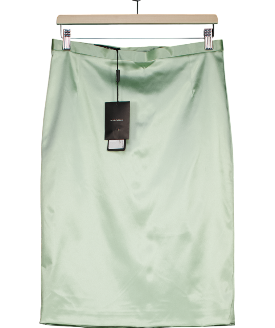 Dolce & Gabbana Sage Green Satin Midi Skirt Eu 46 UK XS
