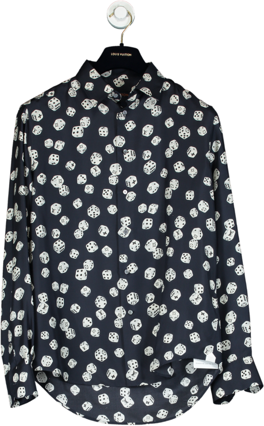 Louis Vuitton Navy Dice Print Silk Shirt UK S