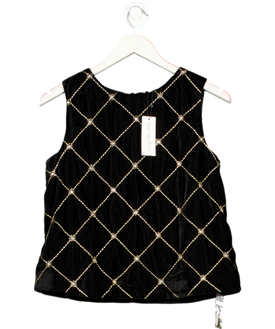 Lily  & Lionel Chiva Beaded Velvet Top In Black UK 10