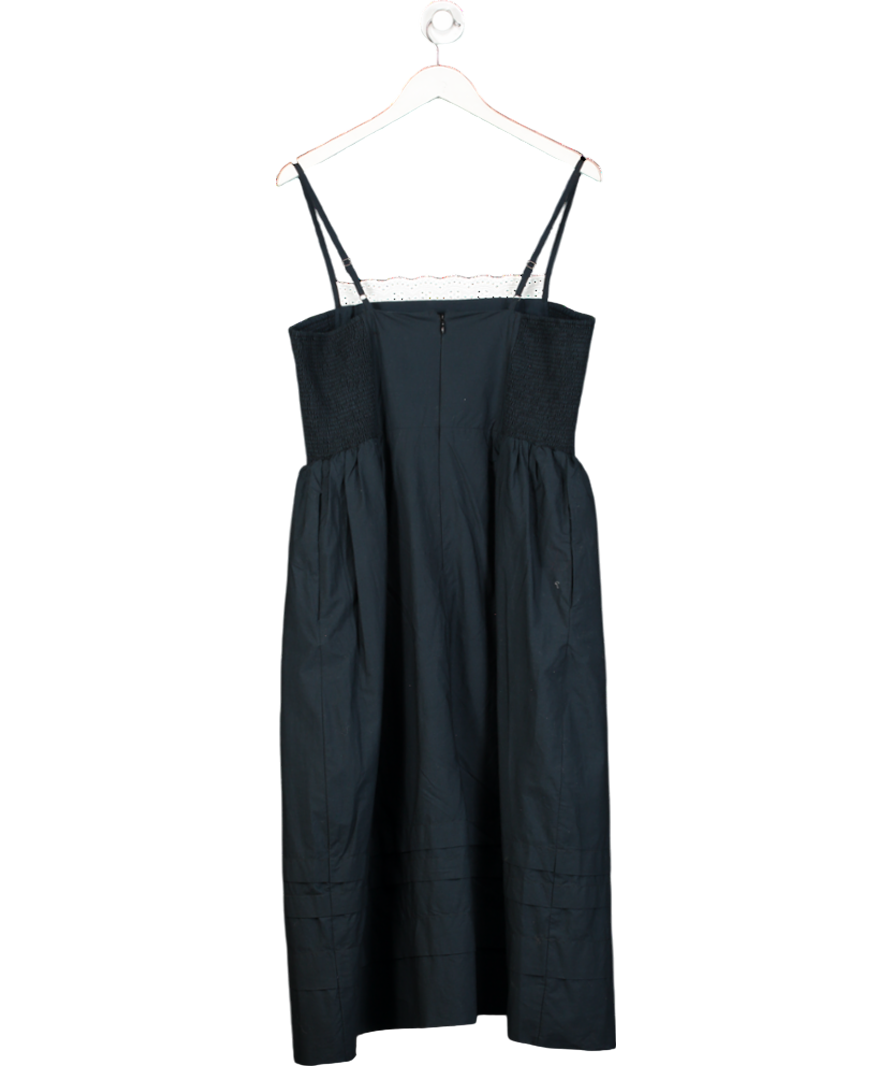 Anthropologie Blue Cotton Broderie Anglaise Midi Dress UK L