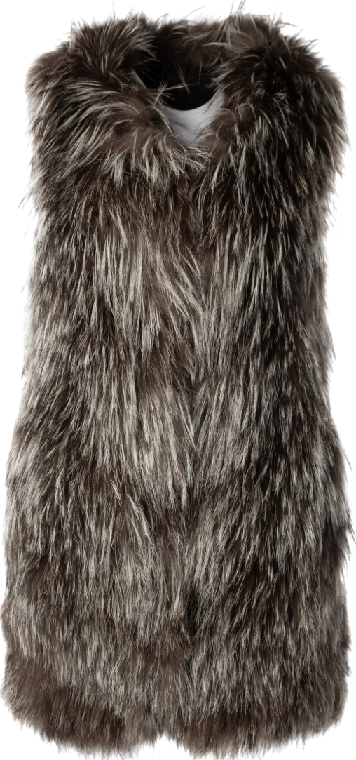 Pinko Brown Fox Fur Longline Gilet UK 8