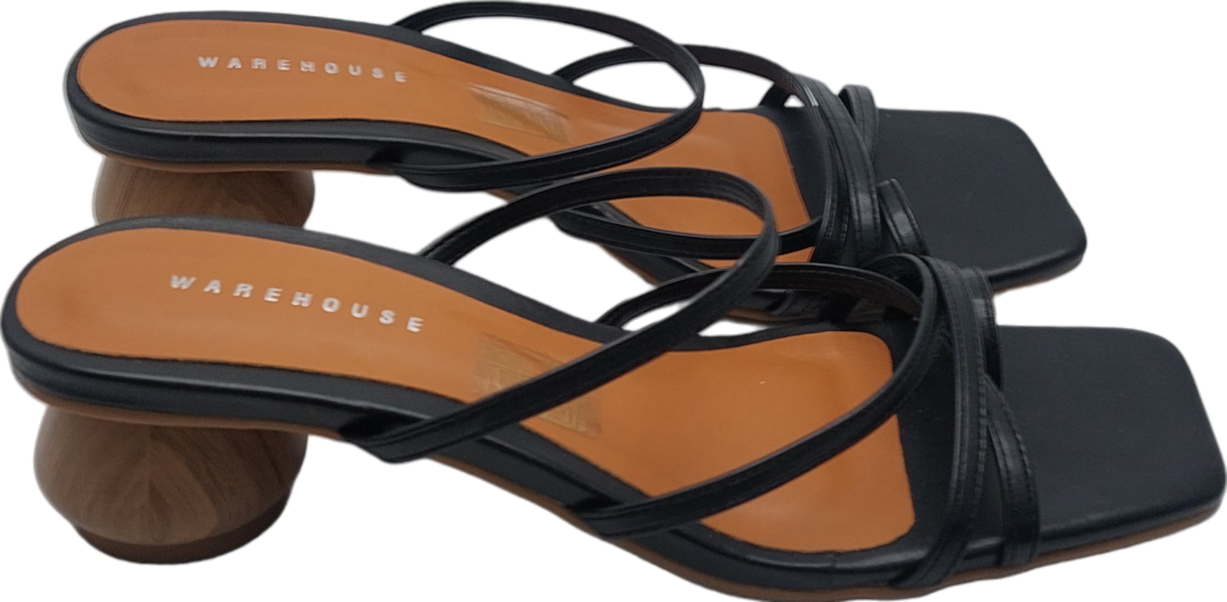 Warehouse Black Block Heel Square Toe Sandals UK 5 EU 38 👠