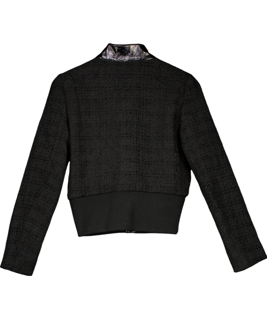 Maje Black Tweed Jacket With Patent Leather Trim UK 8