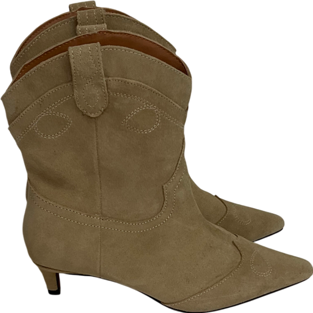 River Island Suede Western Boot With Kitten Heel In Beige UK 5 EU 39 👞