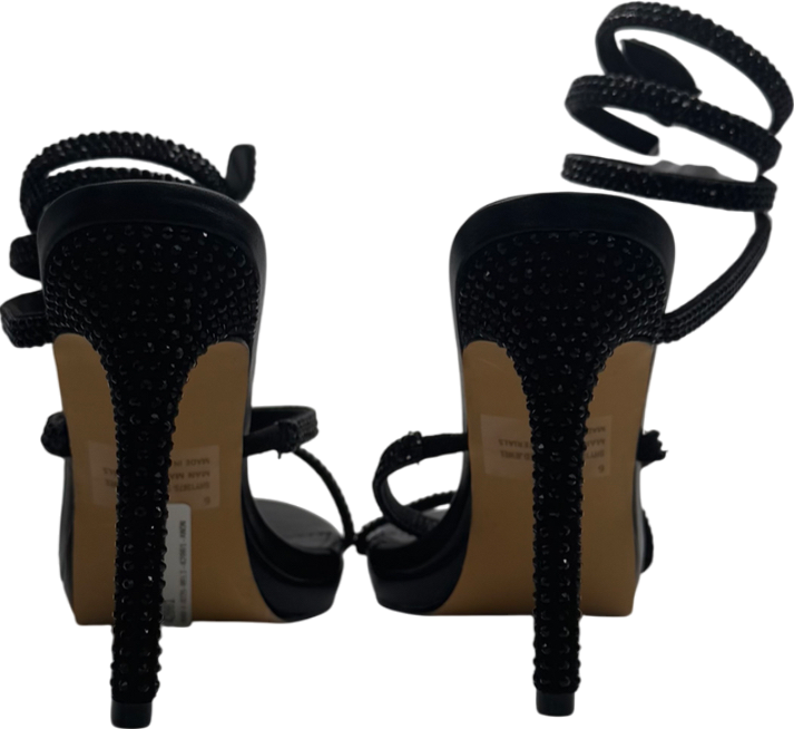 Ego Marini Black Diamante Detail Wrap Around Strap Platform Stiletto Heel In Black Faux Suede UK 6